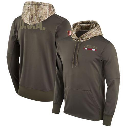 Men's Arizona Cardinals Nike Olive Salute to Service Sideline Therma Pullover Hoodie - Click Image to Close